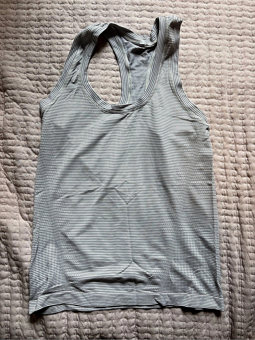 Athleta Racerback White and Purple Striped Tank Top